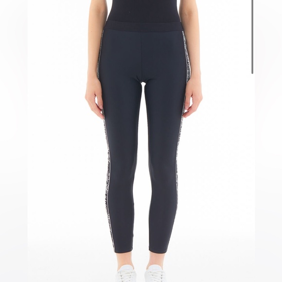 LiuJo Black Jersey Leggings with Logo Band - Picture 2 of 7